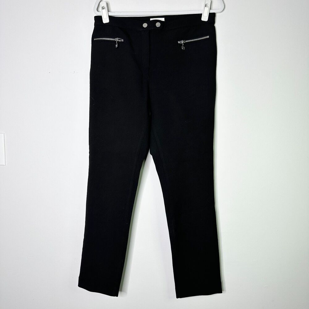 H&M Pants Women 14 Black Stretch Silver Zip Straight Skinny Athleisure 14 NWT